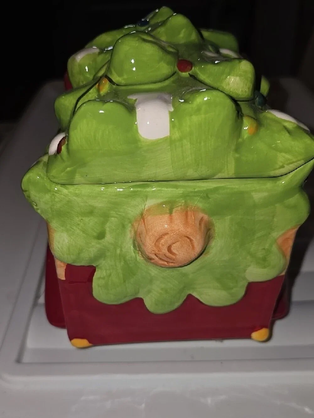 Festive Red Pickup Truck Cookie Jar with Green Tree